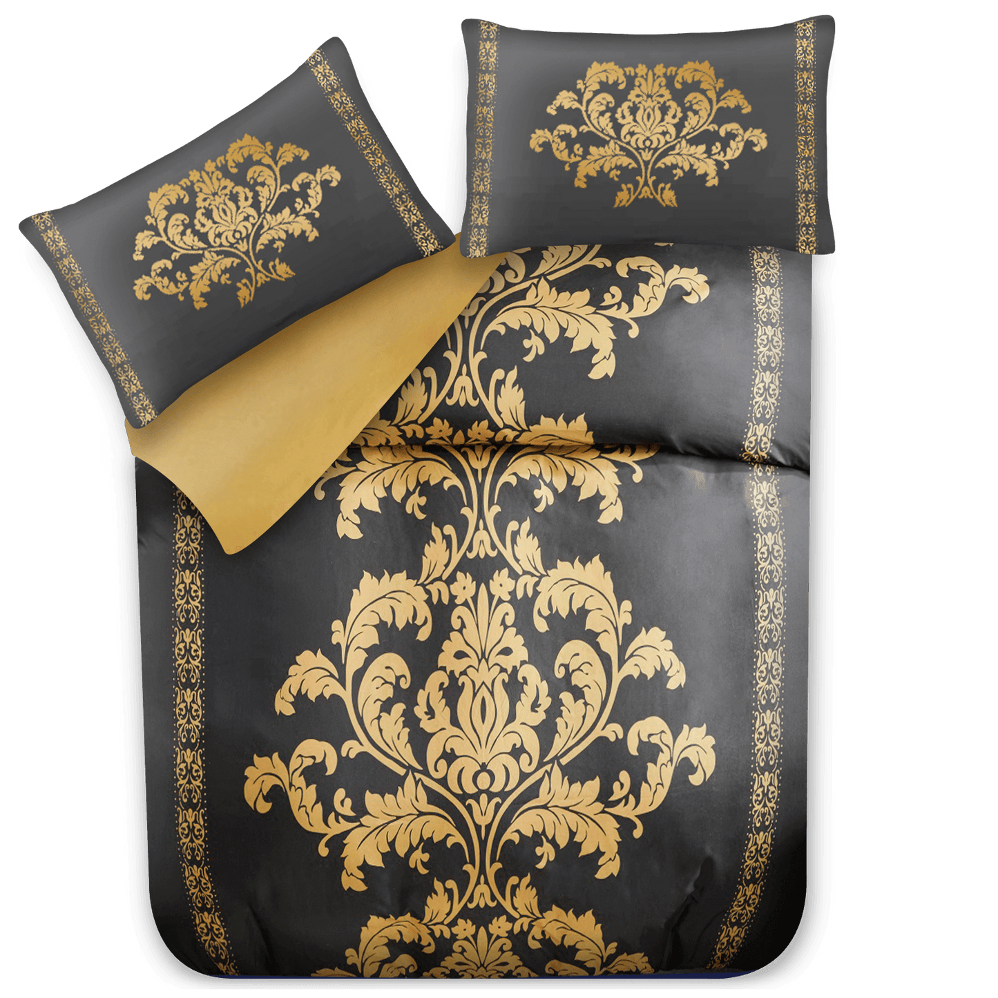 Lazzaro Duvet Cover Set-Damask (Black and Gold) - Pamposh