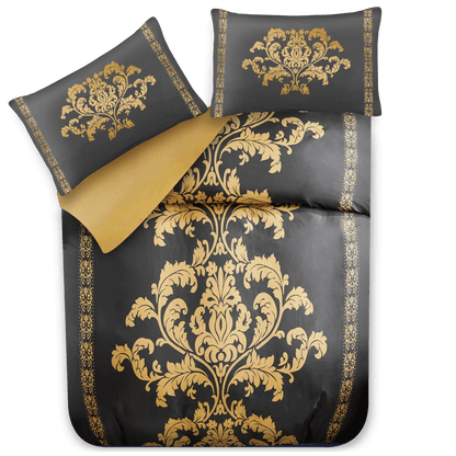 Lazzaro Duvet Cover Set-Damask (Black and Gold) - Pamposh