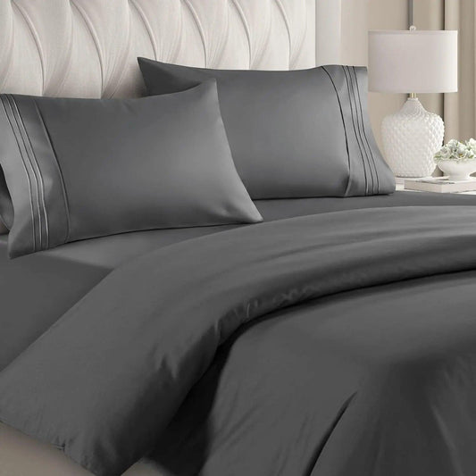 CGK Plain Duvet Cover Set-Charcoal - Pamposh