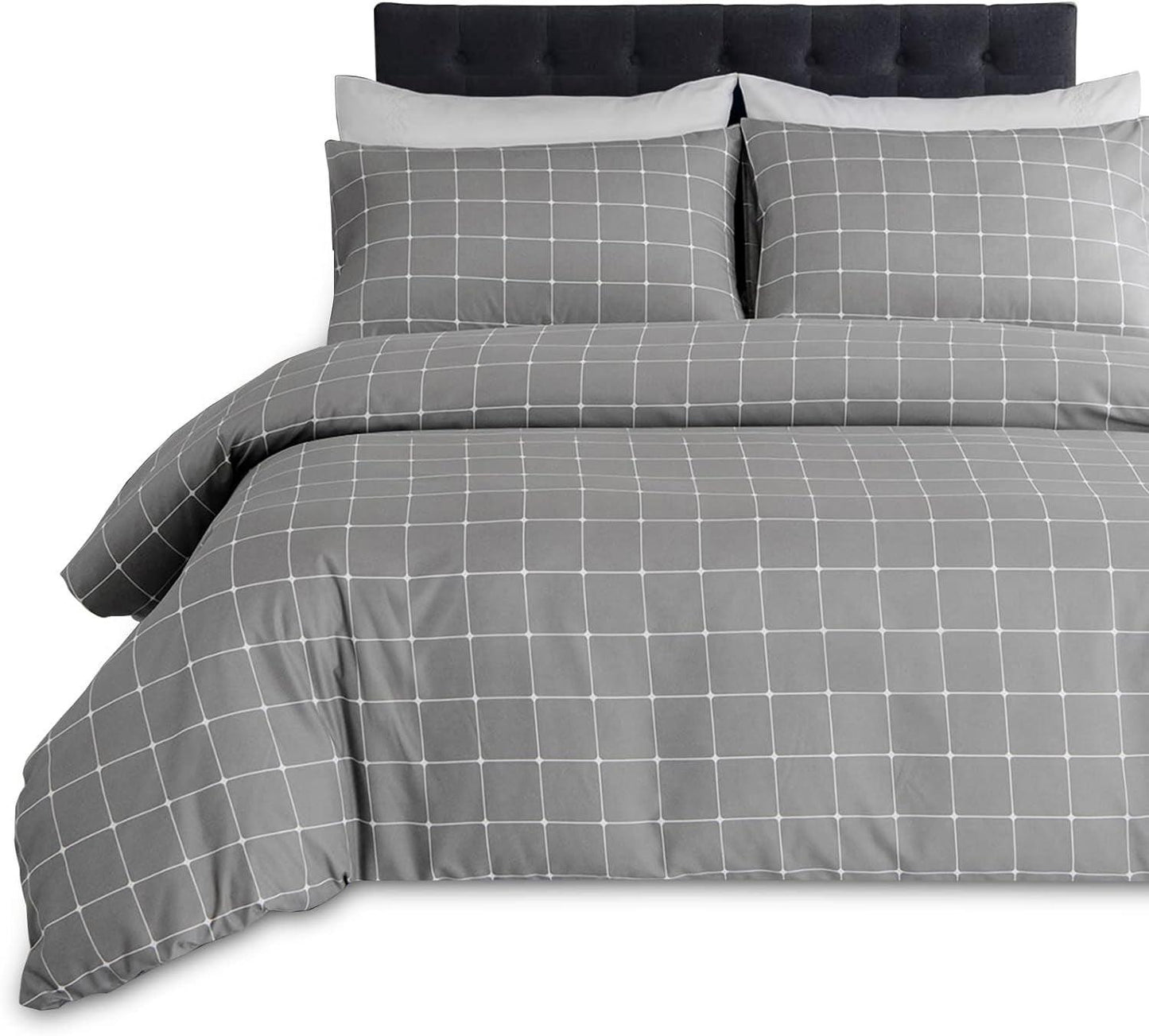 Lazzaro Duvet Cover Set-Checkered (Light Grey) - Pamposh