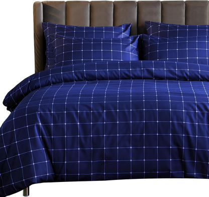 Lazzaro Duvet Cover Set-Checkered (Blue) - Pamposh