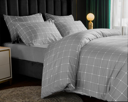 Lazzaro Duvet Cover Set-Checkered (Light Grey) - Pamposh