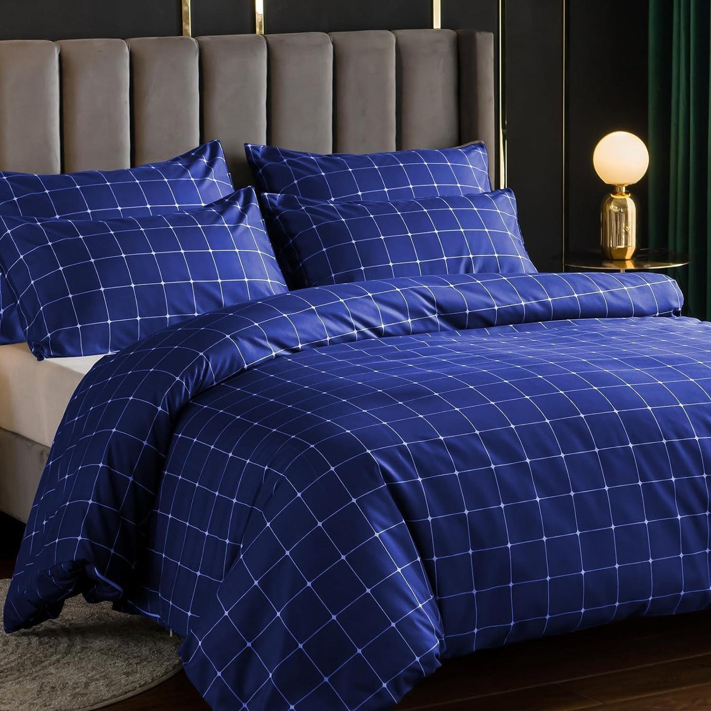 Lazzaro Duvet Cover Set-Checkered (Blue) - Pamposh