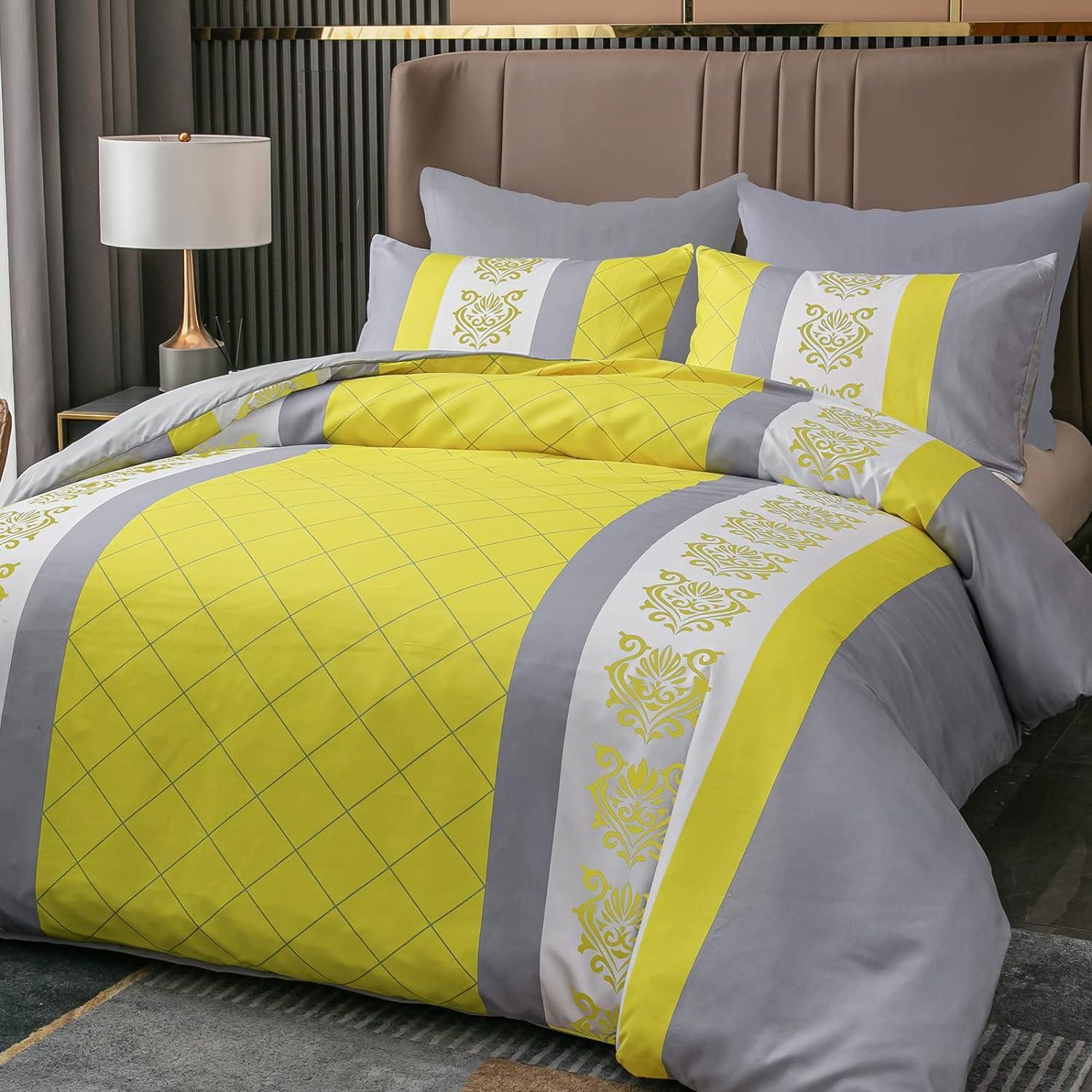 Lazzaro Duvet Cover Set-Bohemian (Yellow and Grey) - Pamposh