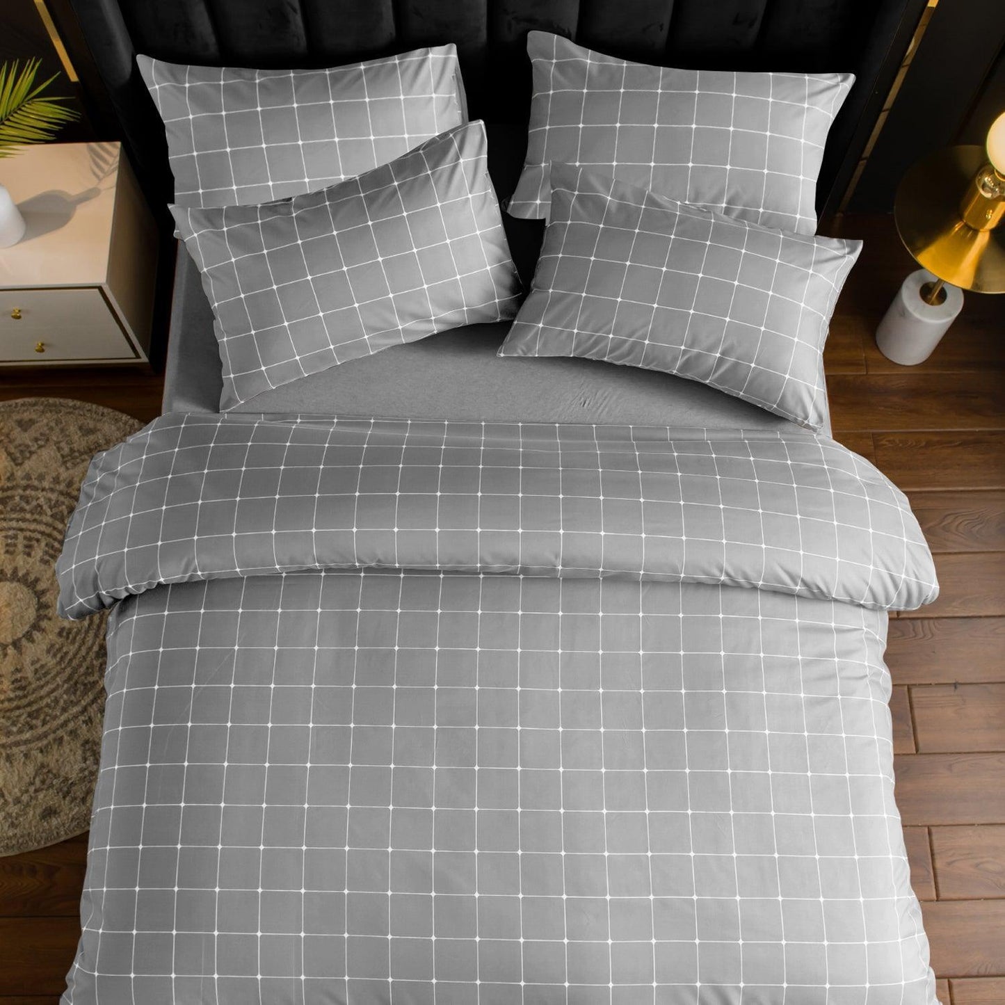 Lazzaro Duvet Cover Set-Checkered (Light Grey) - Pamposh