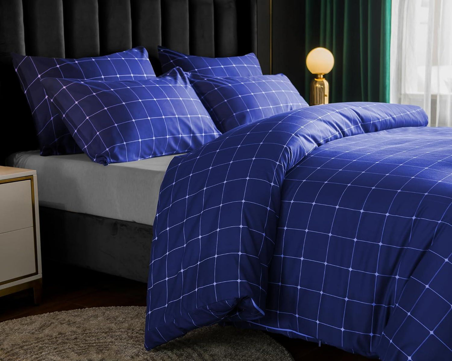 Lazzaro Duvet Cover Set-Checkered (Blue) - Pamposh