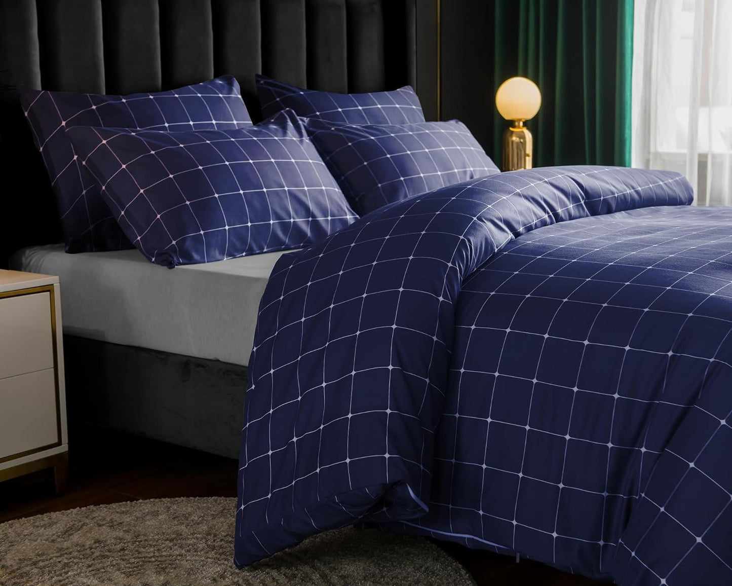 Lazzaro Duvet Cover Set-Checkered (Navy) - Pamposh