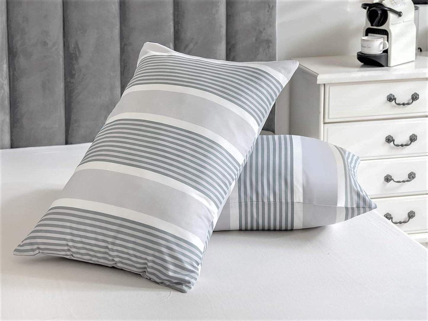 Lazzaro Duvet Cover Set-Grey and White Stripes - Pamposh