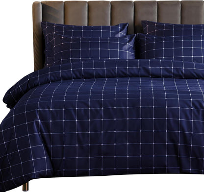 Lazzaro Duvet Cover Set-Checkered (Navy) - Pamposh