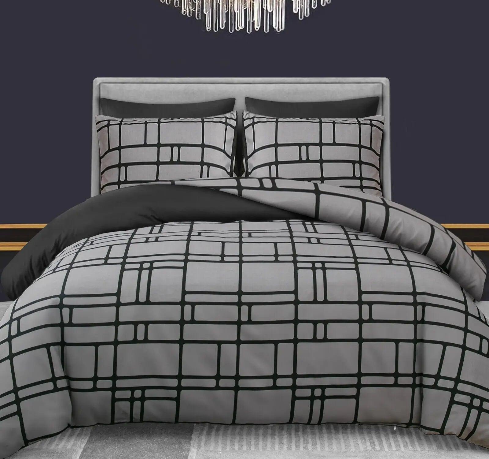 Pamposh Duvet Cover Set-Bricks (Black and Grey) - Pamposh