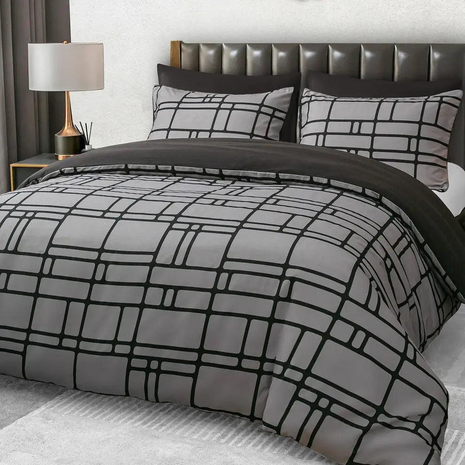 Pamposh Duvet Cover Set-Bricks (Black and Grey) - Pamposh