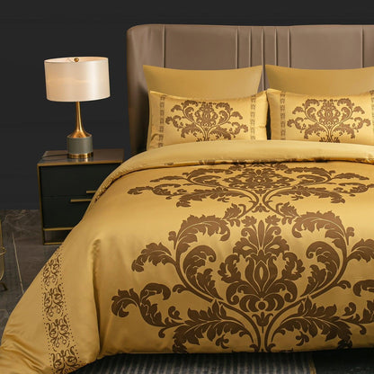 Lazzaro Duvet Cover Set-Damask (Gold Silk) - Pamposh