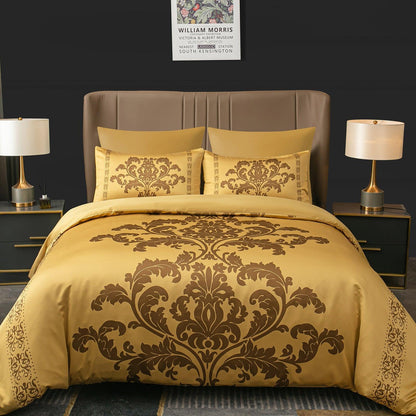 Lazzaro Duvet Cover Set-Damask (Gold Silk) - Pamposh