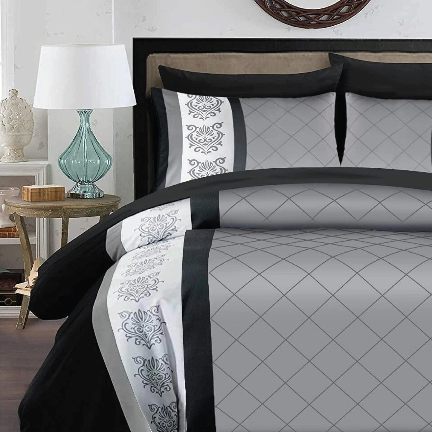 Lazzaro Duvet Cover Set-Bohemian (Grey,White and Black Lazzaro