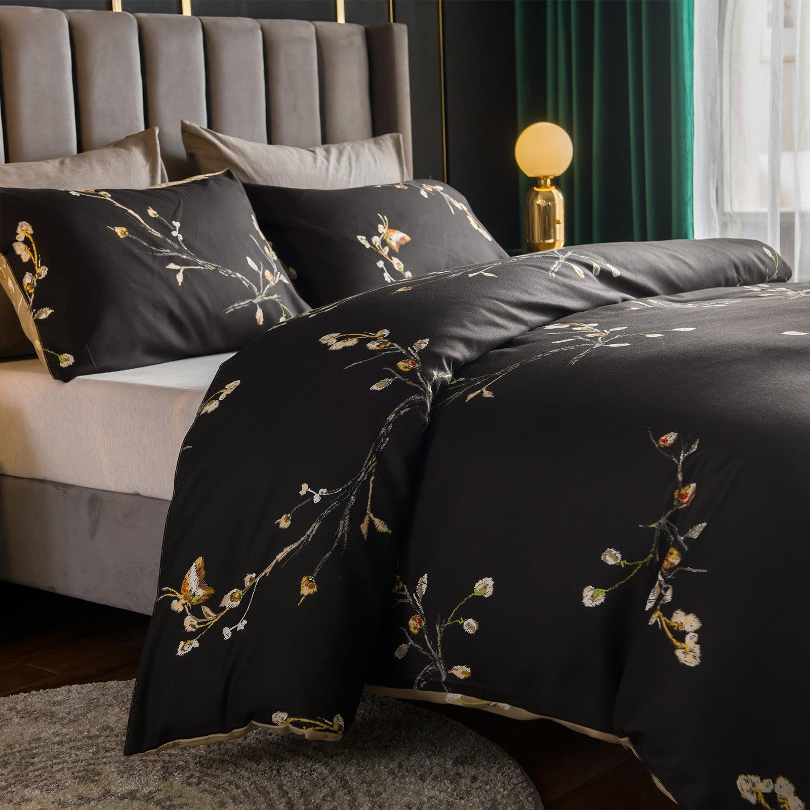 Lazzaro Duvet Cover Set-Coffee Beige (Black) - Pamposh