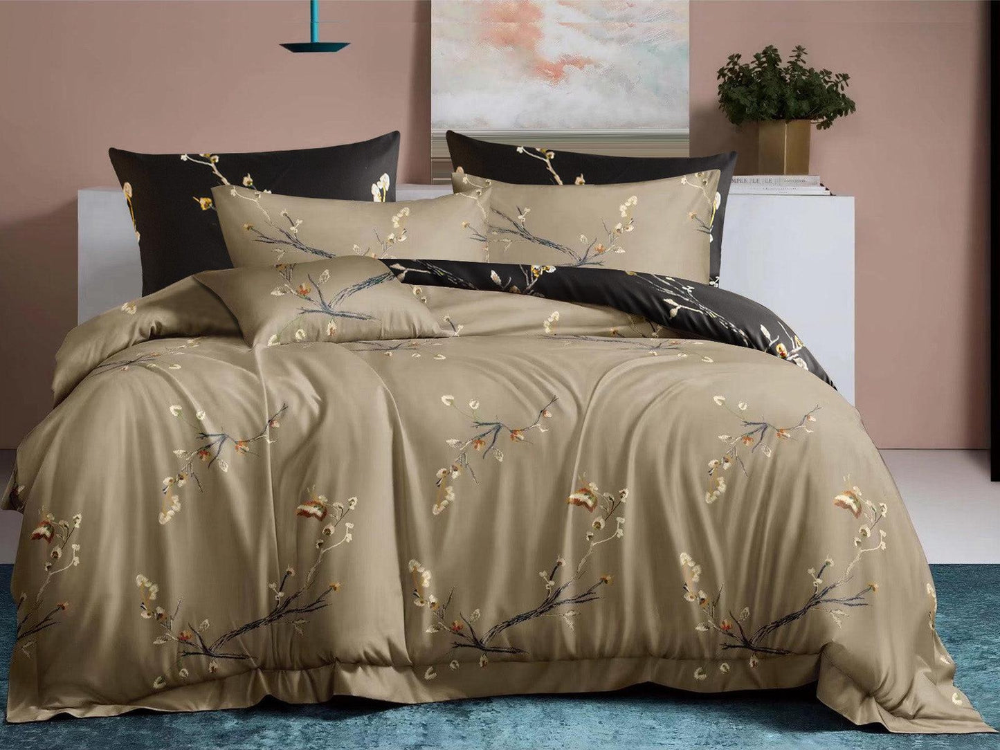 Lazzaro Duvet Cover Set-Coffee Beige (Black) - Pamposh