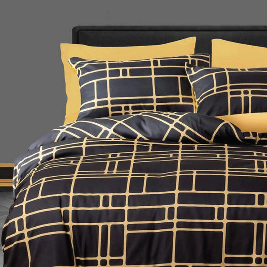 Pamposh Duvet Cover Set-Bricks (Black and Gold) Pamposh