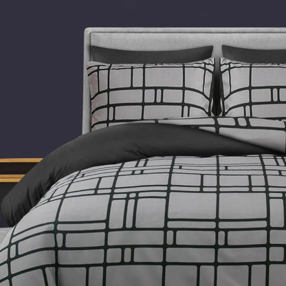 Pamposh Duvet Cover Set-Bricks (Black and Grey) Pamposh