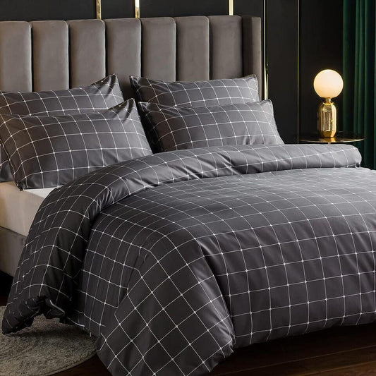 Lazzaro Duvet Cover Set-Checkered (Charcoal) - Pamposh